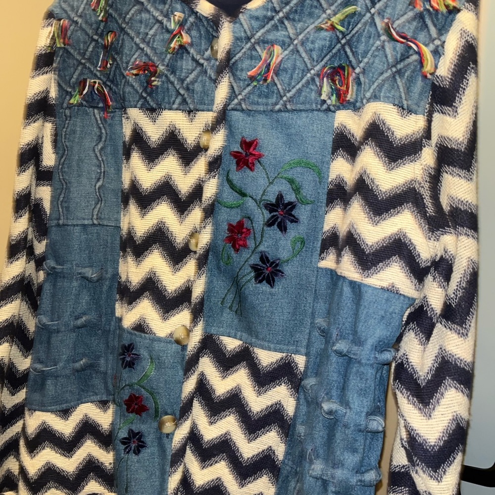 RARE KEREN HERT Blue and White Patchwork Denim Jacket, plus matching cute purse!